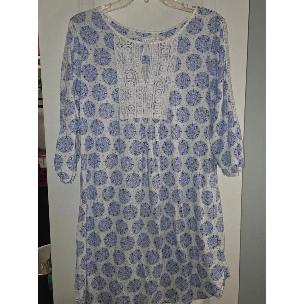 Carole Hochman Light Blue Floral Cotton Sleep Dress Nightgown